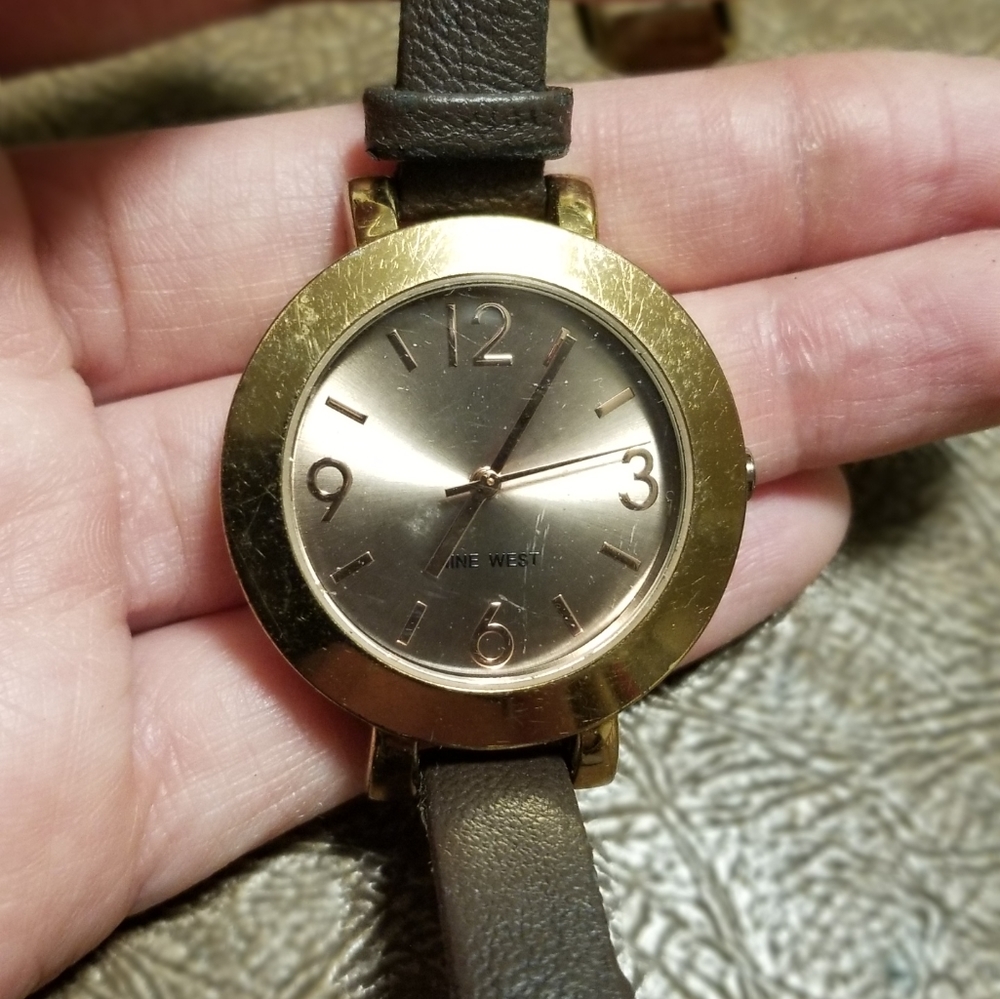 Nine West Brown Leather Gold Watch